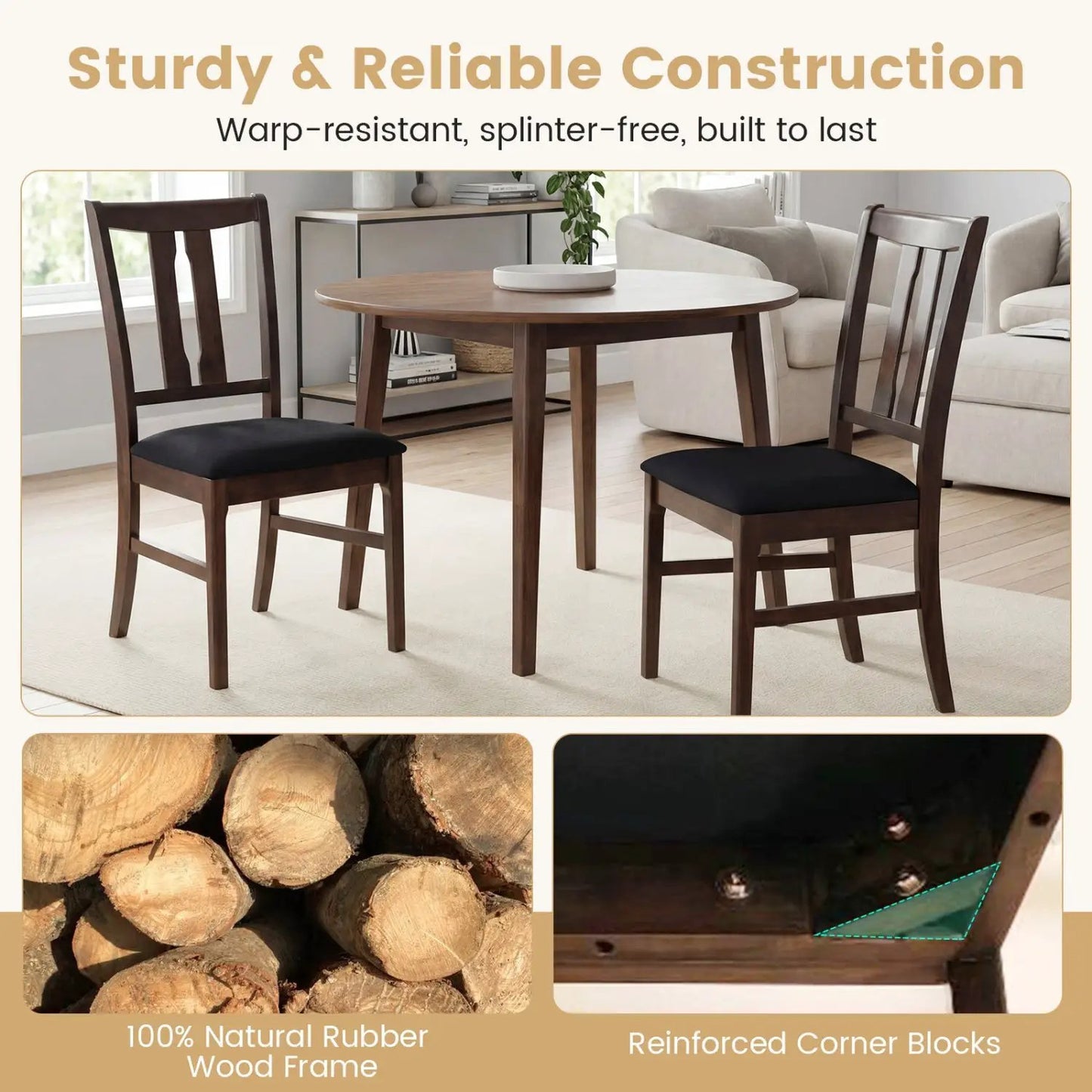Set of 2 Wooden Upholstered Dining Chairs