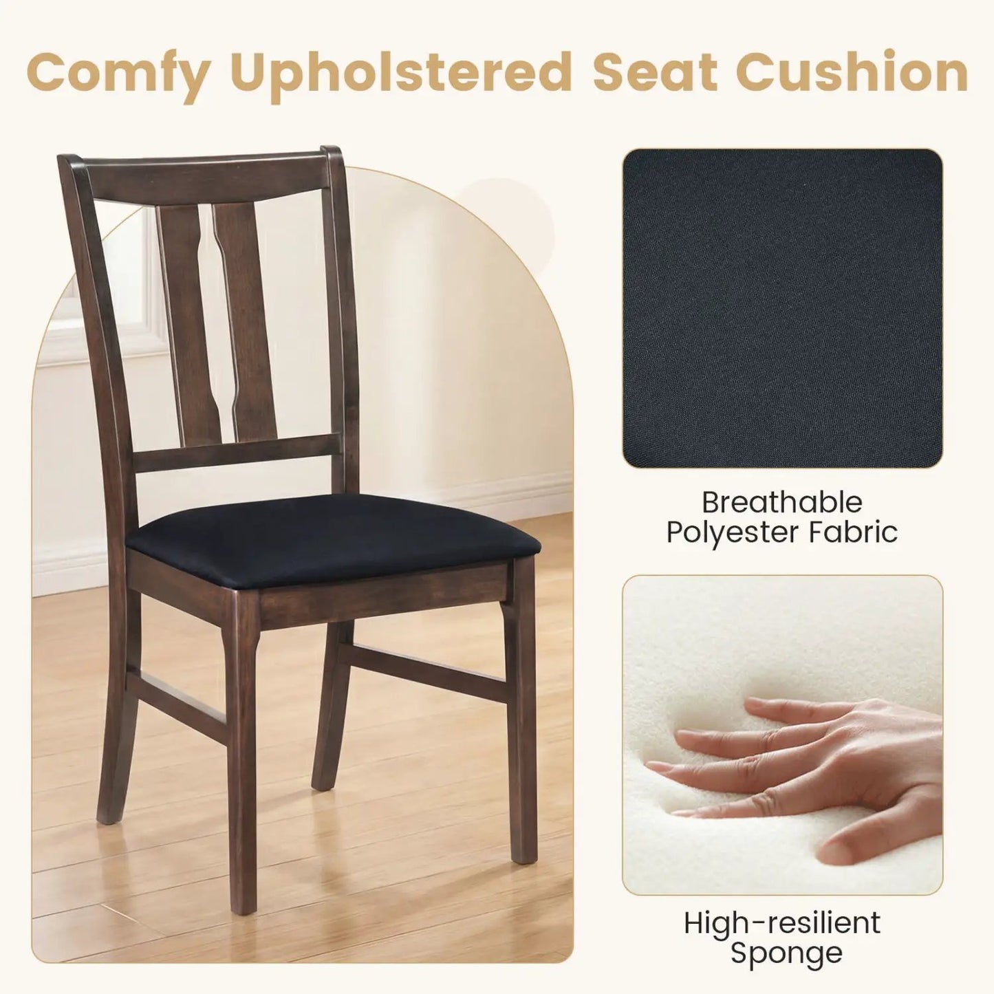 Set of 2 Wooden Upholstered Dining Chairs