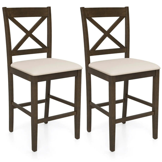 Set of 2 X Back Bar Stools with Cushioned Seats