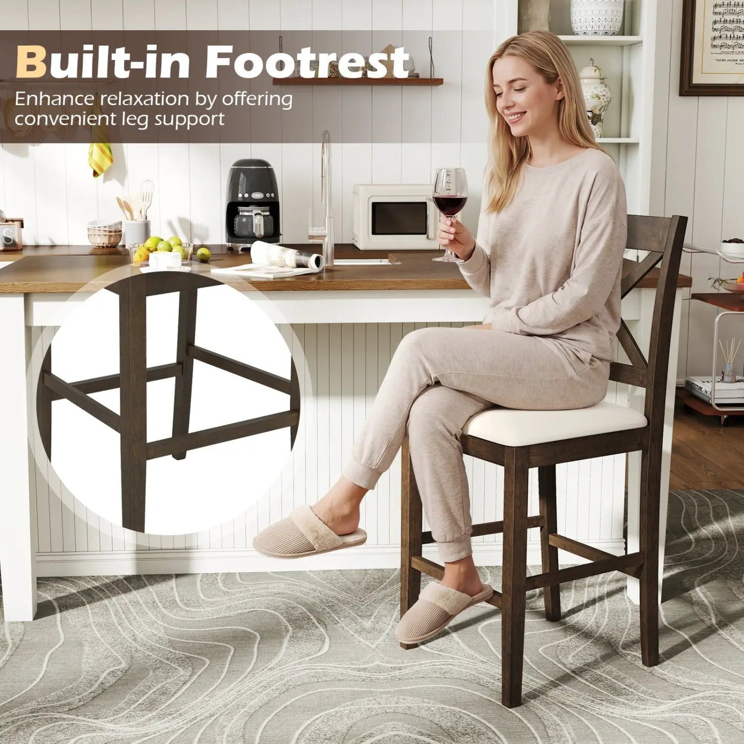 Set of 2 X Back Bar Stools with Cushioned Seats