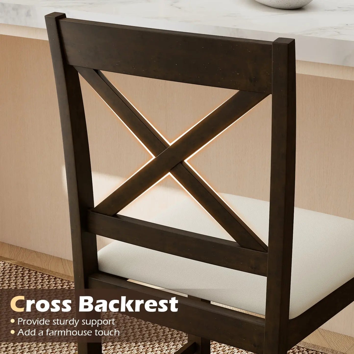 Set of 2 X Back Bar Stools with Cushioned Seats