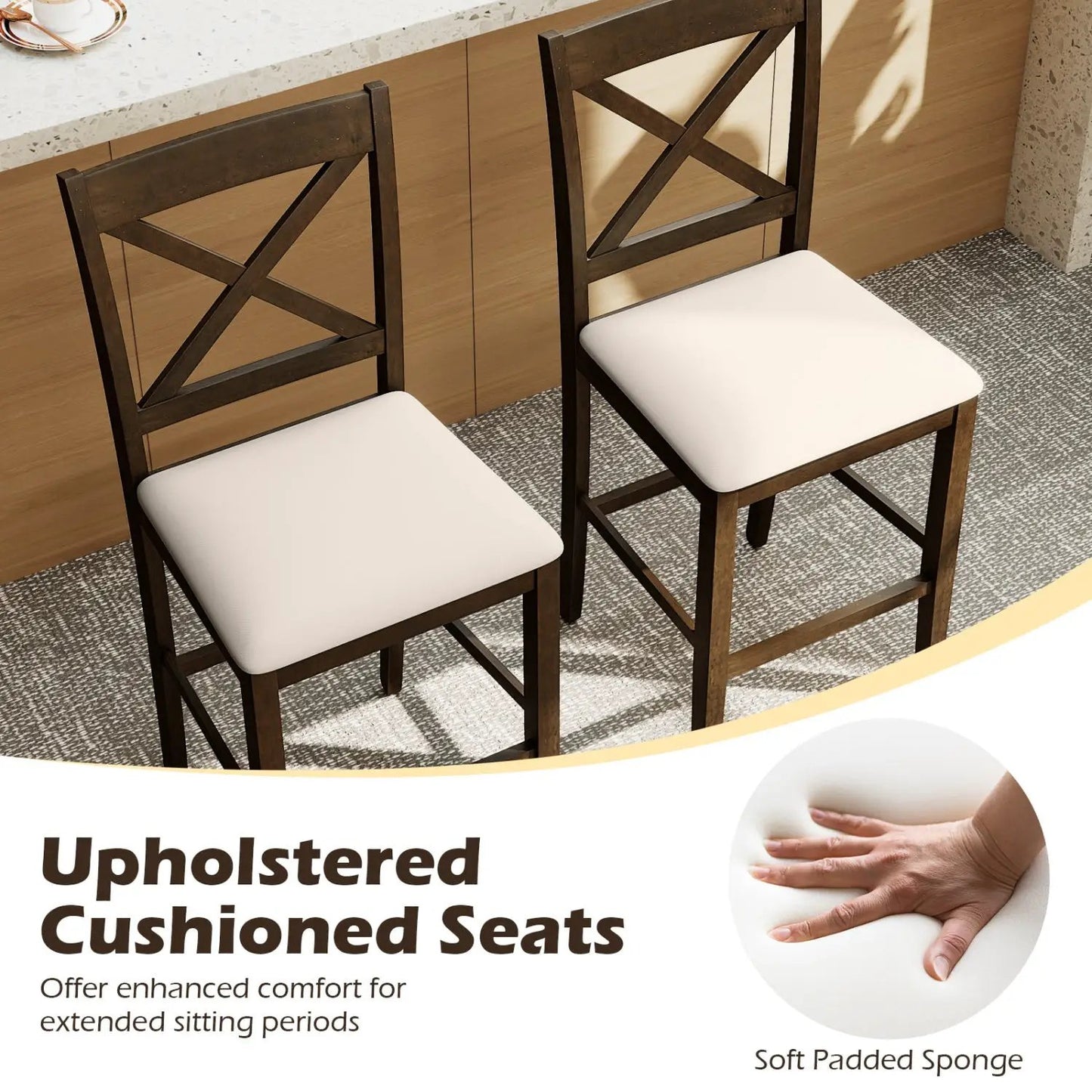 Set of 2 X Back Bar Stools with Cushioned Seats