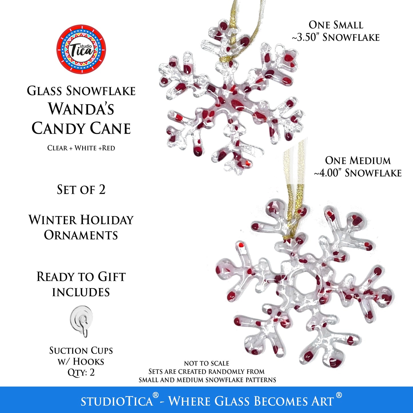 Copo de Nieve de Cristal Hecho a Mano - Wanda's Candy Cane - de studioTica