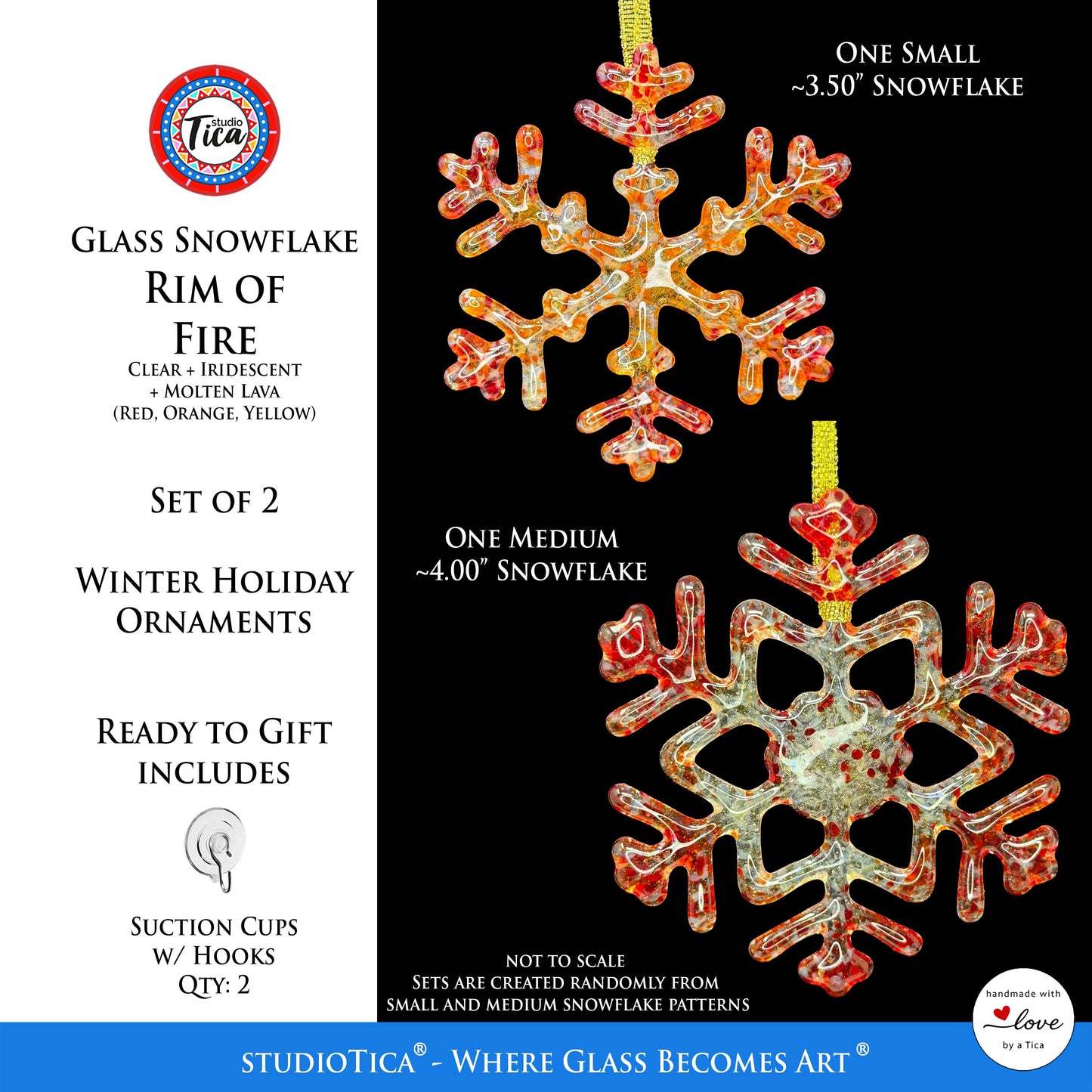 Copo de nieve de cristal hecho a mano - Borde de fuego - de studioTica