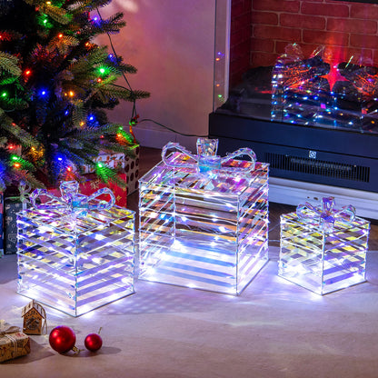 Set of 3 crystal-clear lighted gift boxes with bows by DirectDeals on Tampa Home & Garden Store
