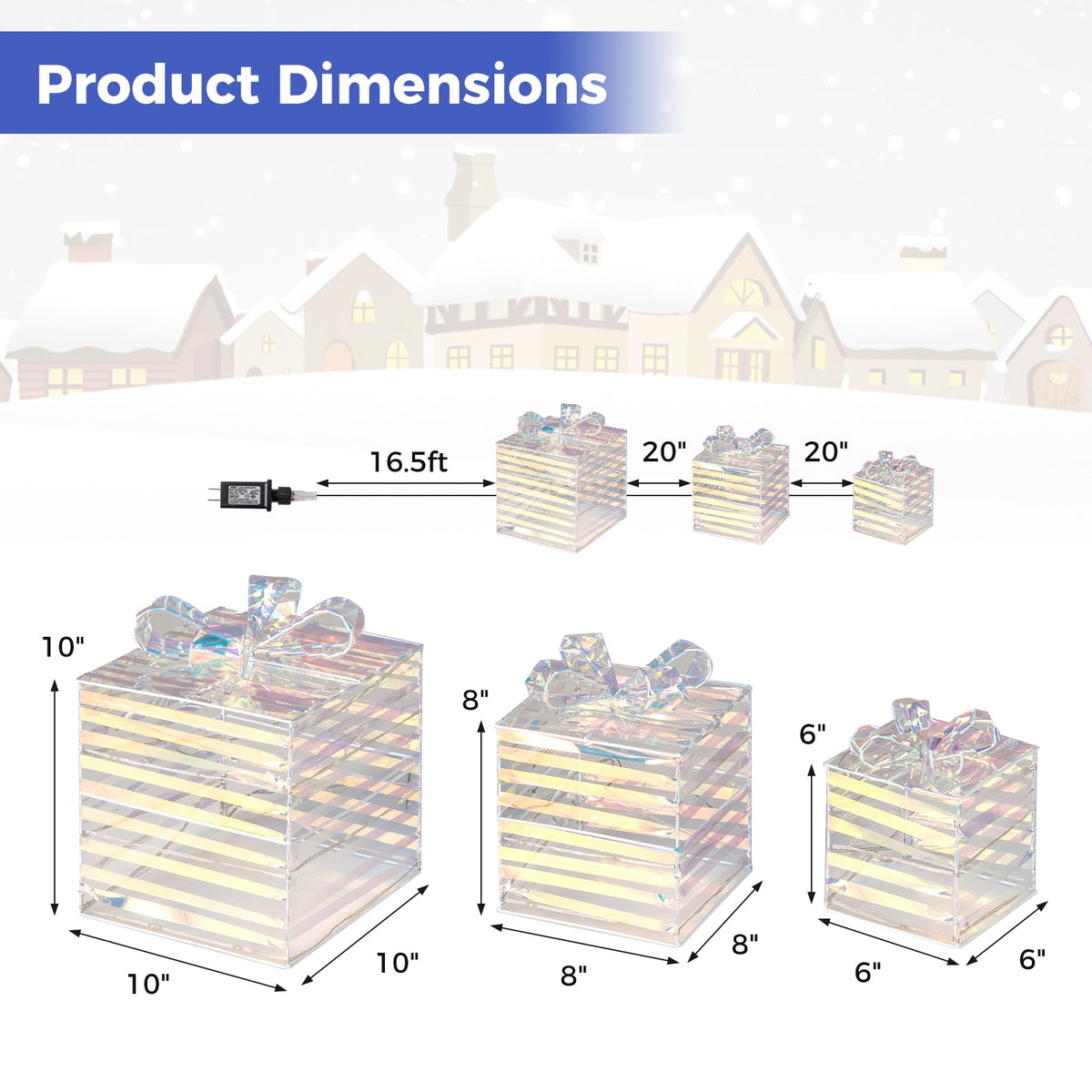 Set of 3 iridescent lighted gift boxes with bows and plug, DirectDeals holiday ornaments on Tampa Home & Garden Store