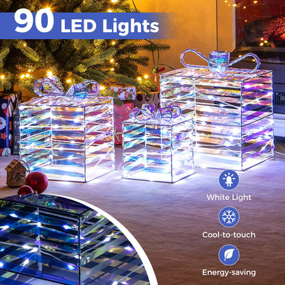 Set of 3 Christmas lighted gift boxes with metallic foil finish, bows, and plug DirectDeals on Tampa Home & Garden Store