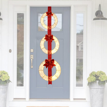 3-piece DirectDeals Christmas lighted wreaths with warm-white LED on red pole with bows on Tampa Home & Garden Store