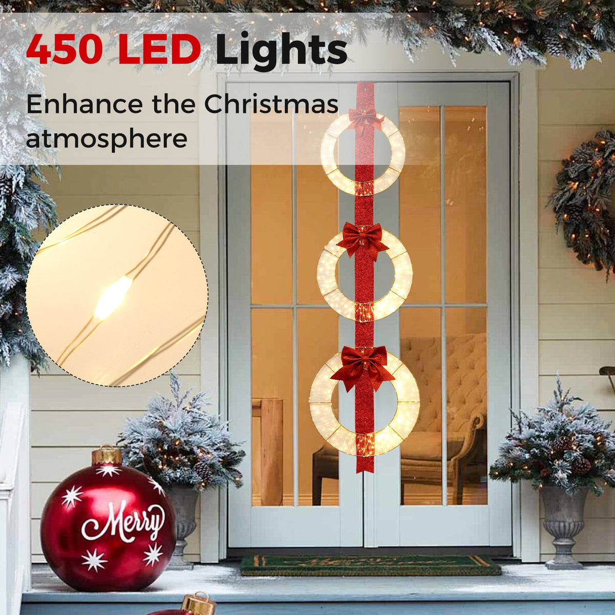 Set of 3 warm white LED lighted wreaths with red bows DirectDeals on Tampa Home & Garden Store