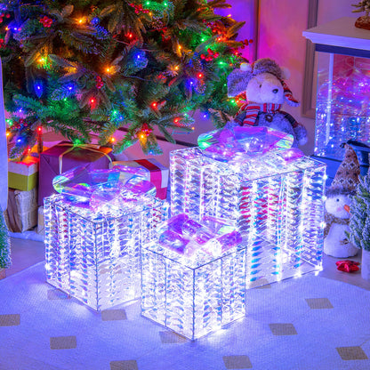 DirectDeals set of 3 iridescent gift boxes with crystal surfaces and bows under Christmas tree on Tampa Home & Garden Store