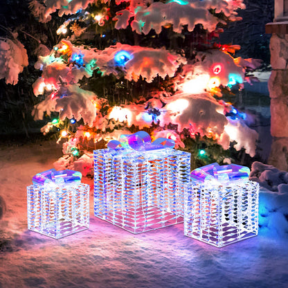 Set of 3 iridescent crystal lattice gift box ornaments with shiny bows by DirectDeals on Tampa Home & Garden Store