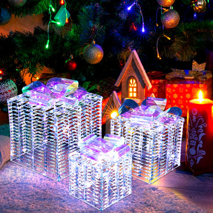 Set of 3 iridescent crystal gift boxes with shimmering bows on Tampa Home & Garden Store