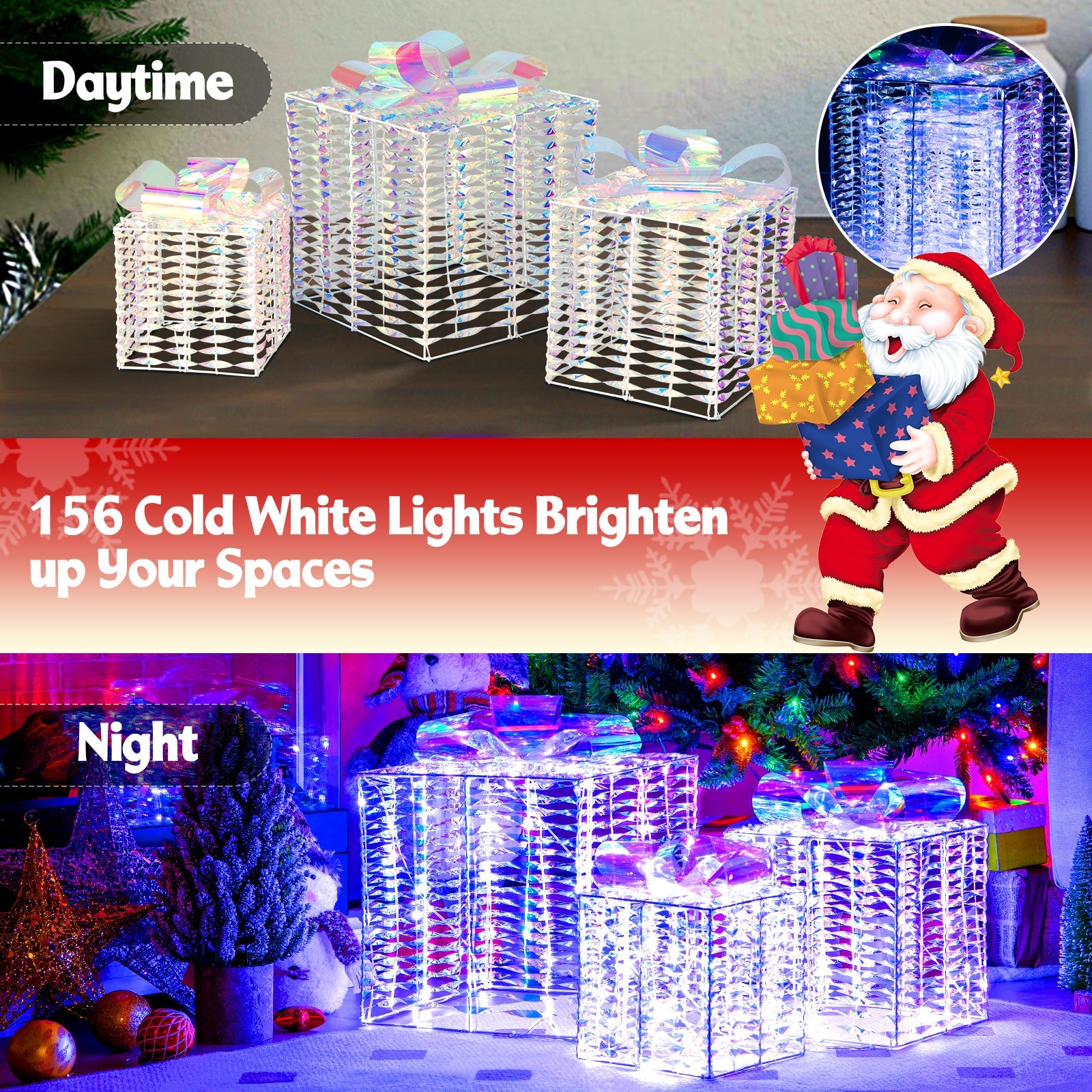 Set of 3 iridescent gift boxes with holographic bows, white lattice mesh DirectDeals on Tampa Home & Garden Store