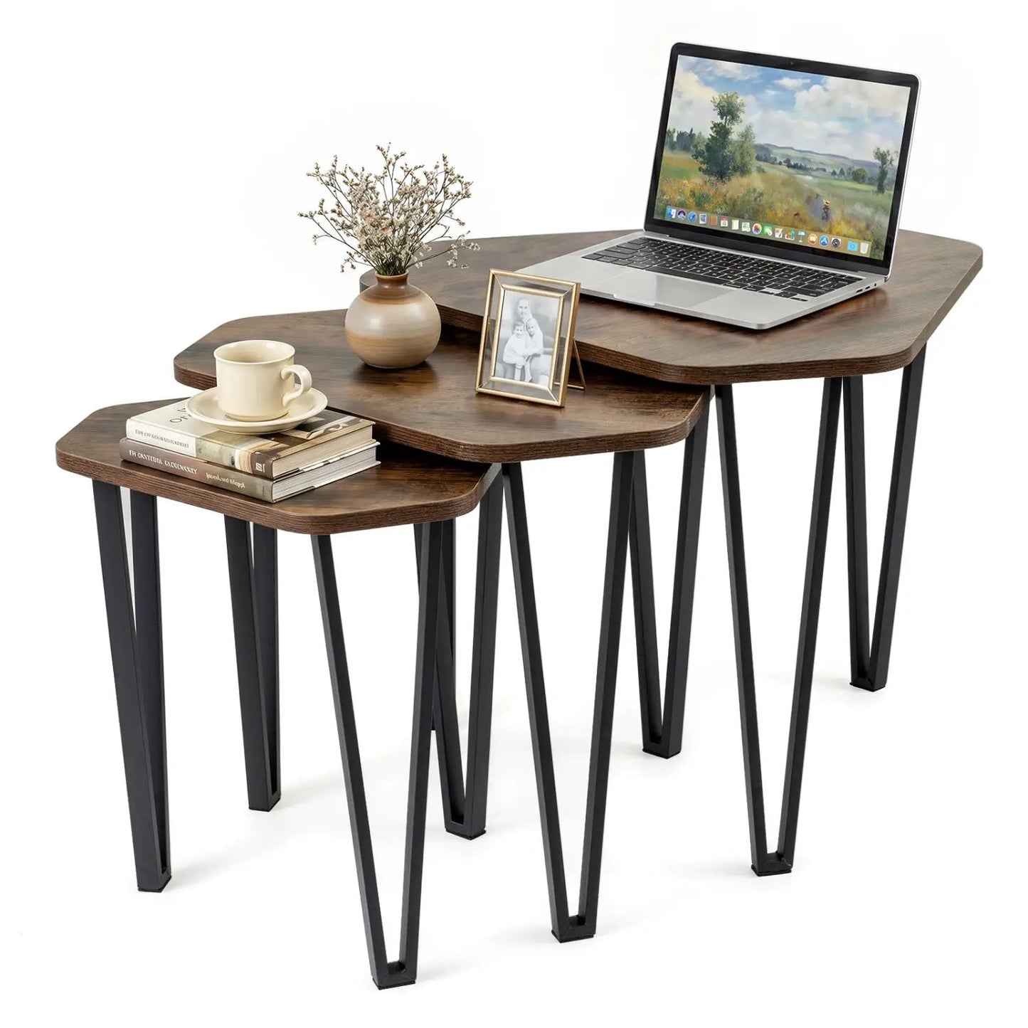 Nesting Coffee Tables Set of 3 with Metal Frames