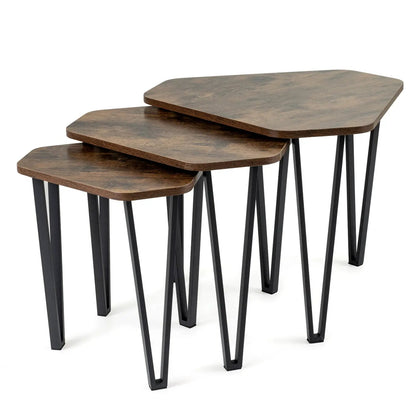 Nesting Coffee Tables Set of 3 with Metal Frames