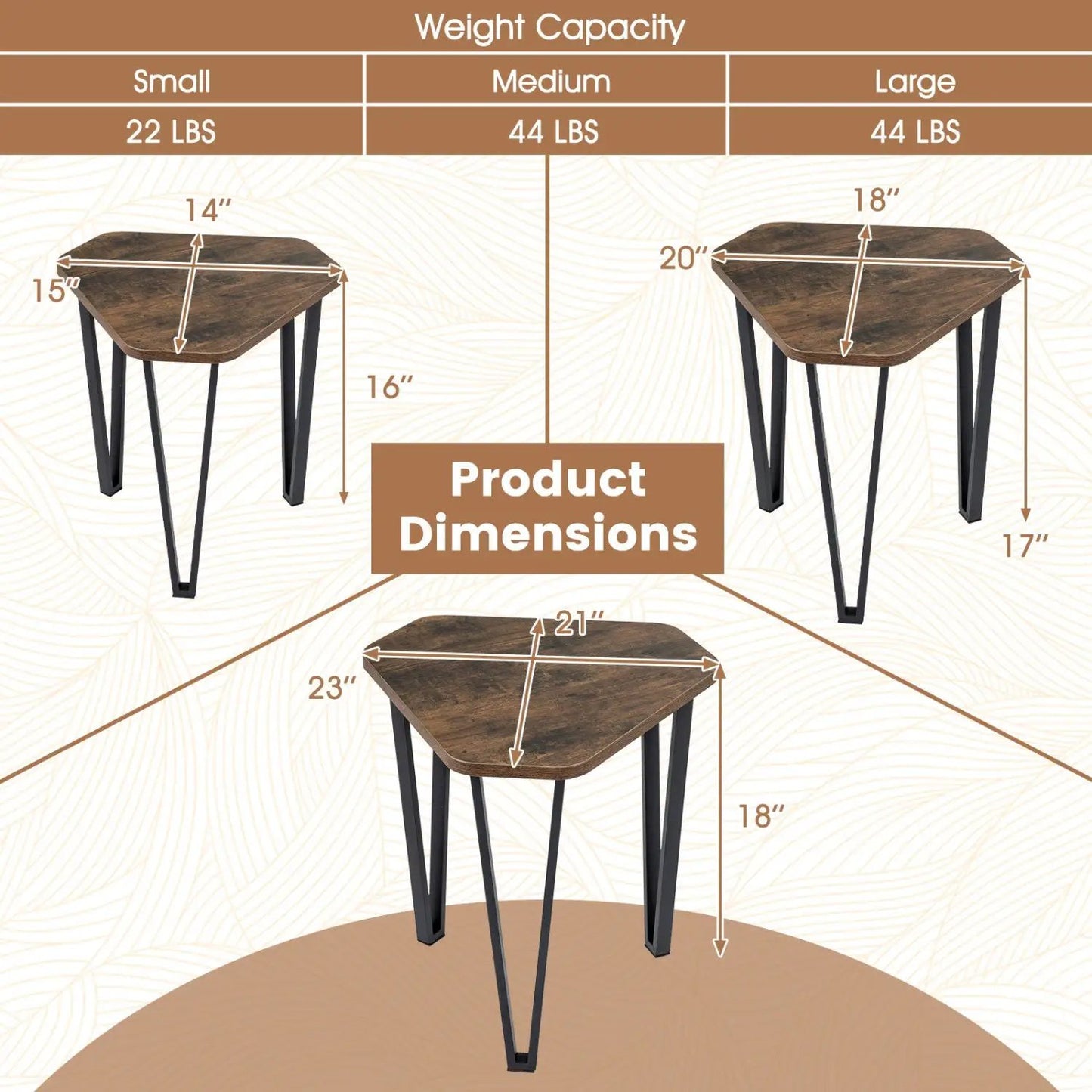 Nesting Coffee Tables Set of 3 with Metal Frames