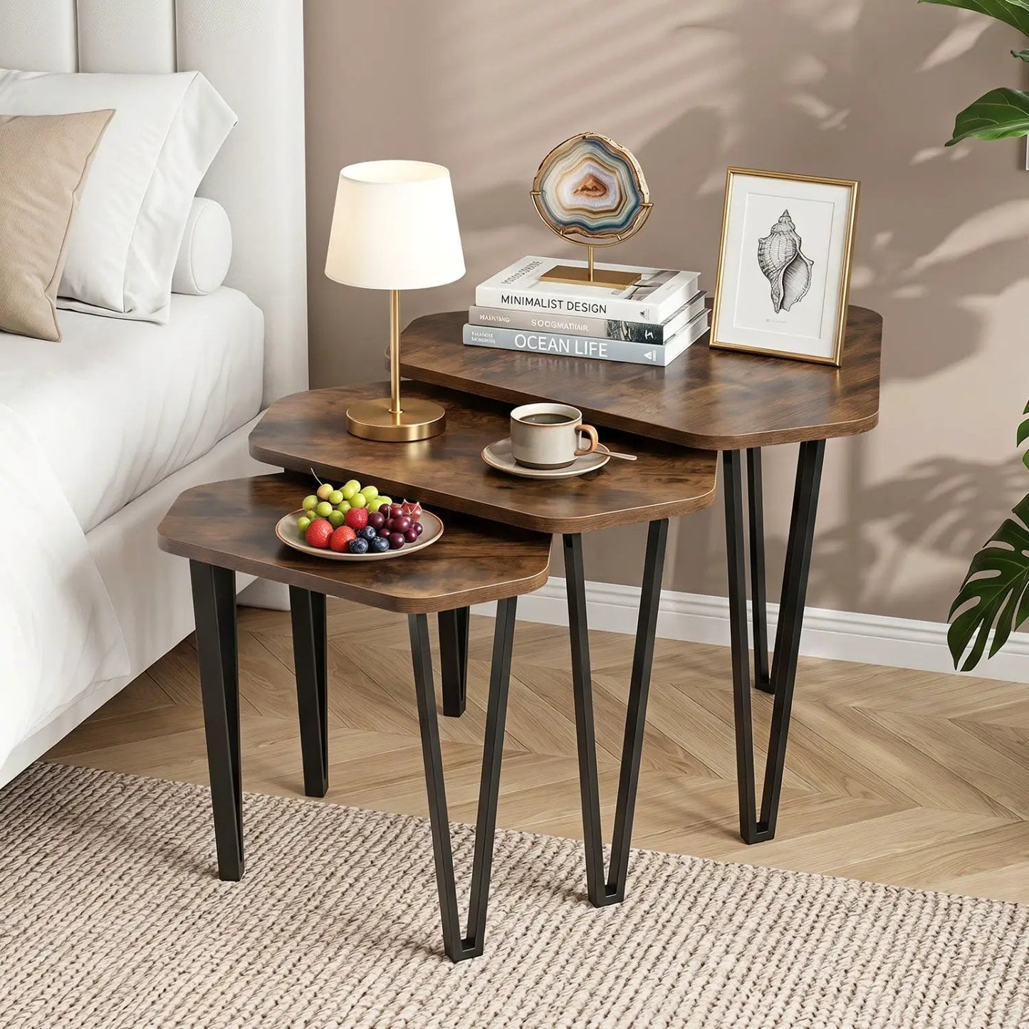 Nesting Coffee Tables Set of 3 with Metal Frames