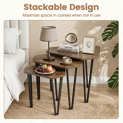 Nesting Coffee Tables Set of 3 with Metal Frames