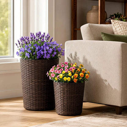 Plastic Rattan Planters Set of 3 Drainage Saucers