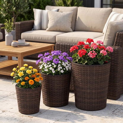 Plastic Rattan Planters Set of 3 Drainage Saucers