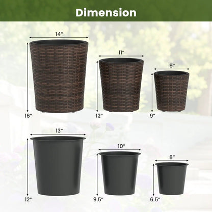 Plastic Rattan Planters Set of 3 Drainage Saucers