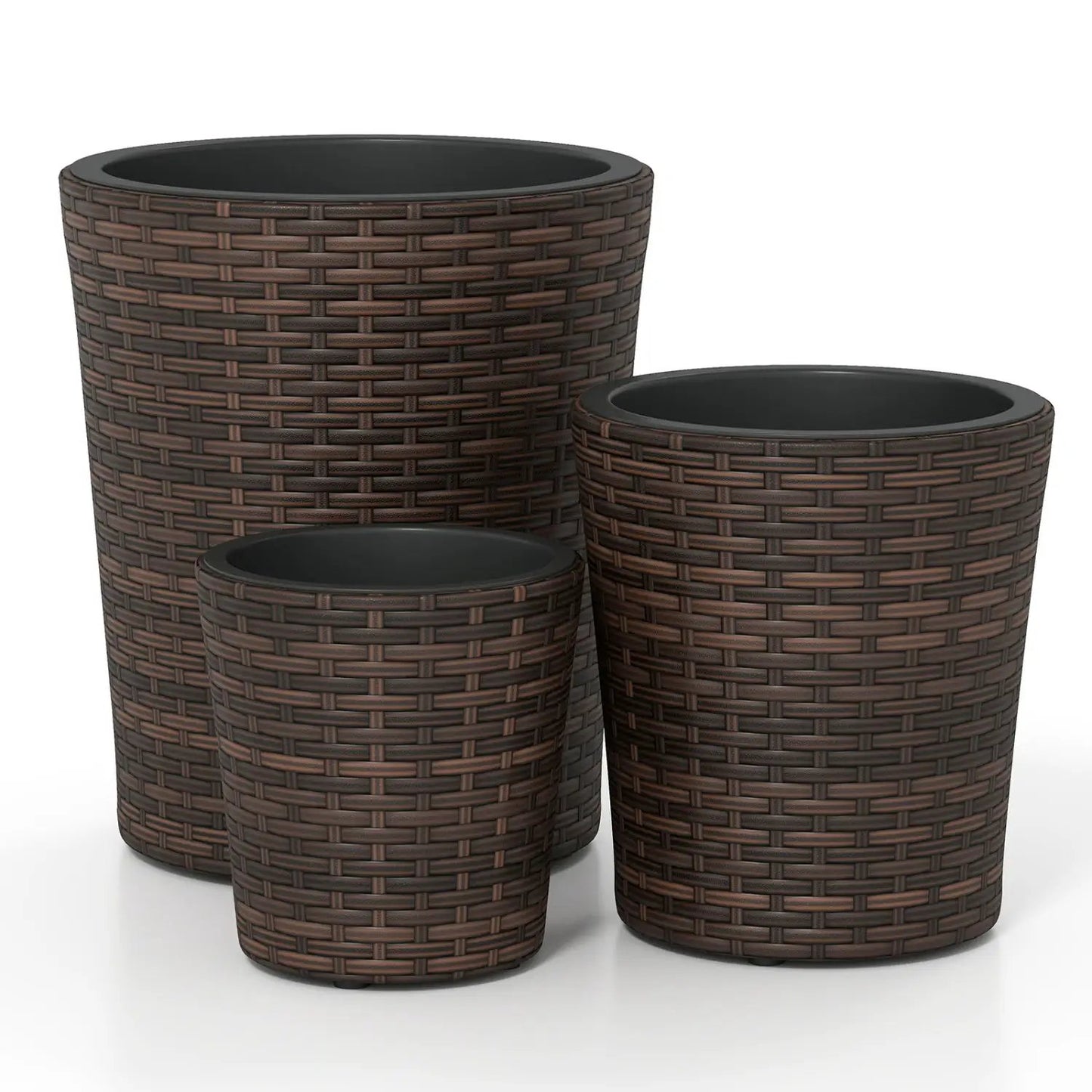 Plastic Rattan Planters Set of 3 Drainage Saucers