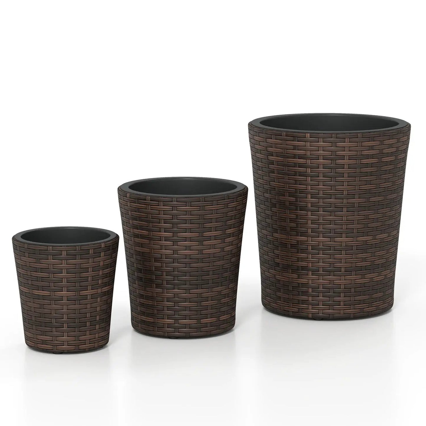 Plastic Rattan Planters Set of 3 Drainage Saucers