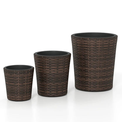 Plastic Rattan Planters Set of 3 Drainage Saucers