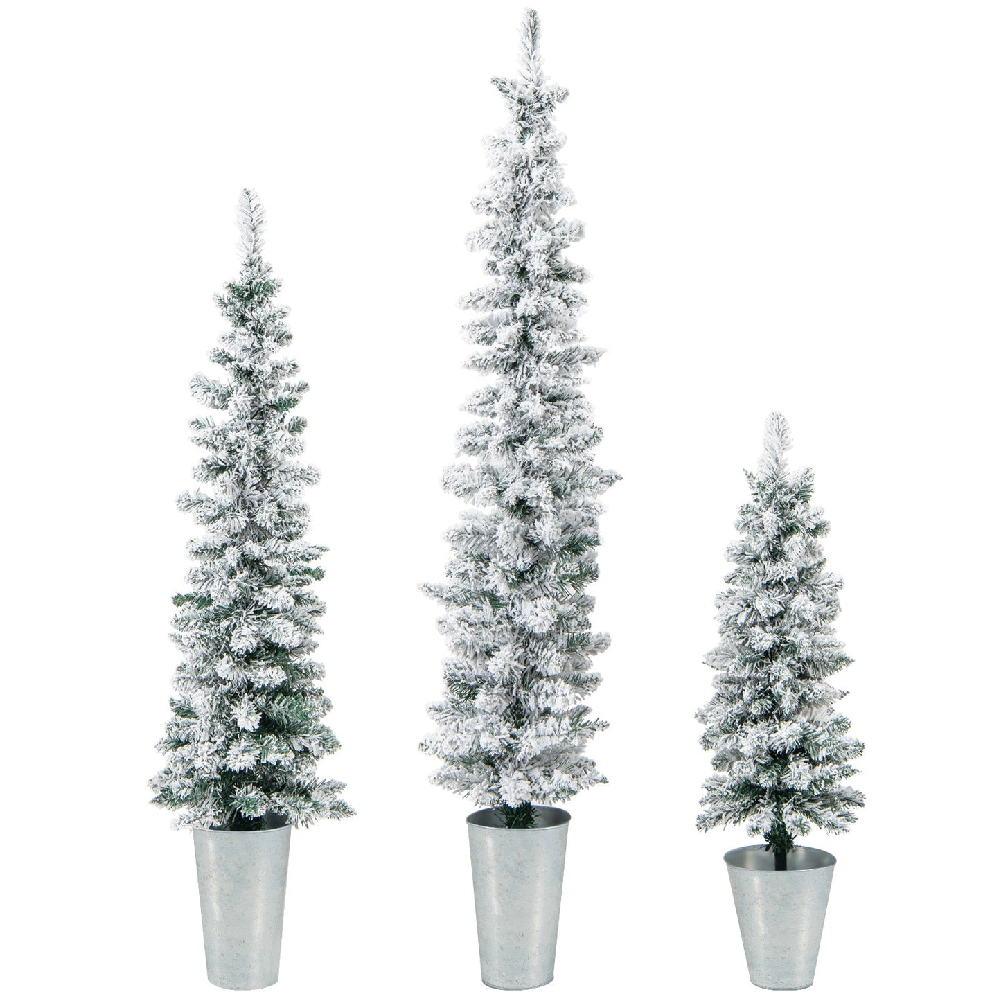 Set of 3 potted snow-flocked artificial Christmas trees in metal pots DirectDeals on Tampa Home & Garden Store