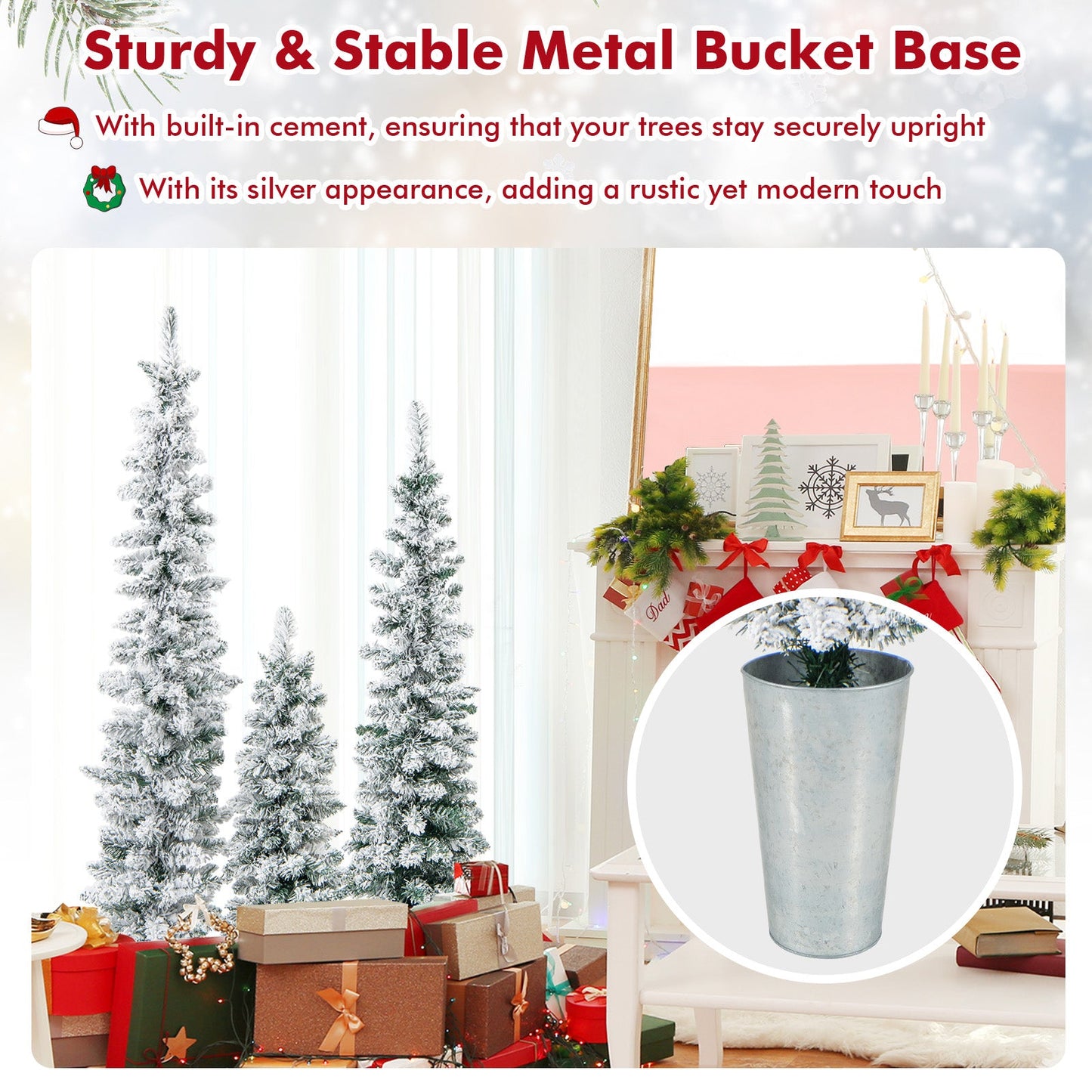 Set of 3 snow-flocked artificial Christmas trees in metal pots, DirectDeals on Tampa Home & Garden Store