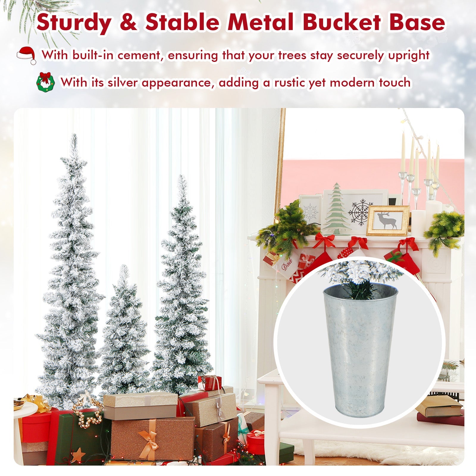 Set of 3 snow-flocked artificial Christmas trees in metal pots, DirectDeals on Tampa Home & Garden Store