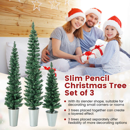 DirectDeals Set of 3 slim pencil artificial Christmas trees in silver metal buckets, evergreens on Tampa Home & Garden Store