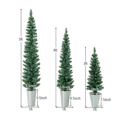 Set of 3 potted artificial Christmas trees in silver metal buckets; heights 5ft, 4ft, 3ft DirectDeals on Tampa Home & Garden Store