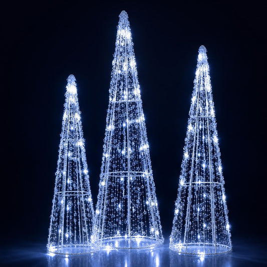 DirectDeals Pre-Lit Christmas Cone Trees set of 3 with cold white lights on metal frames on Tampa Home & Garden Store