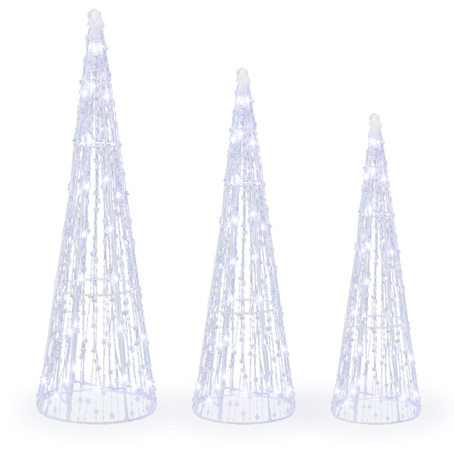 DirectDeals Pre-Lit Christmas Cone Trees set of 3 white wireframe trees with cold white LEDs on Tampa Home & Garden Store