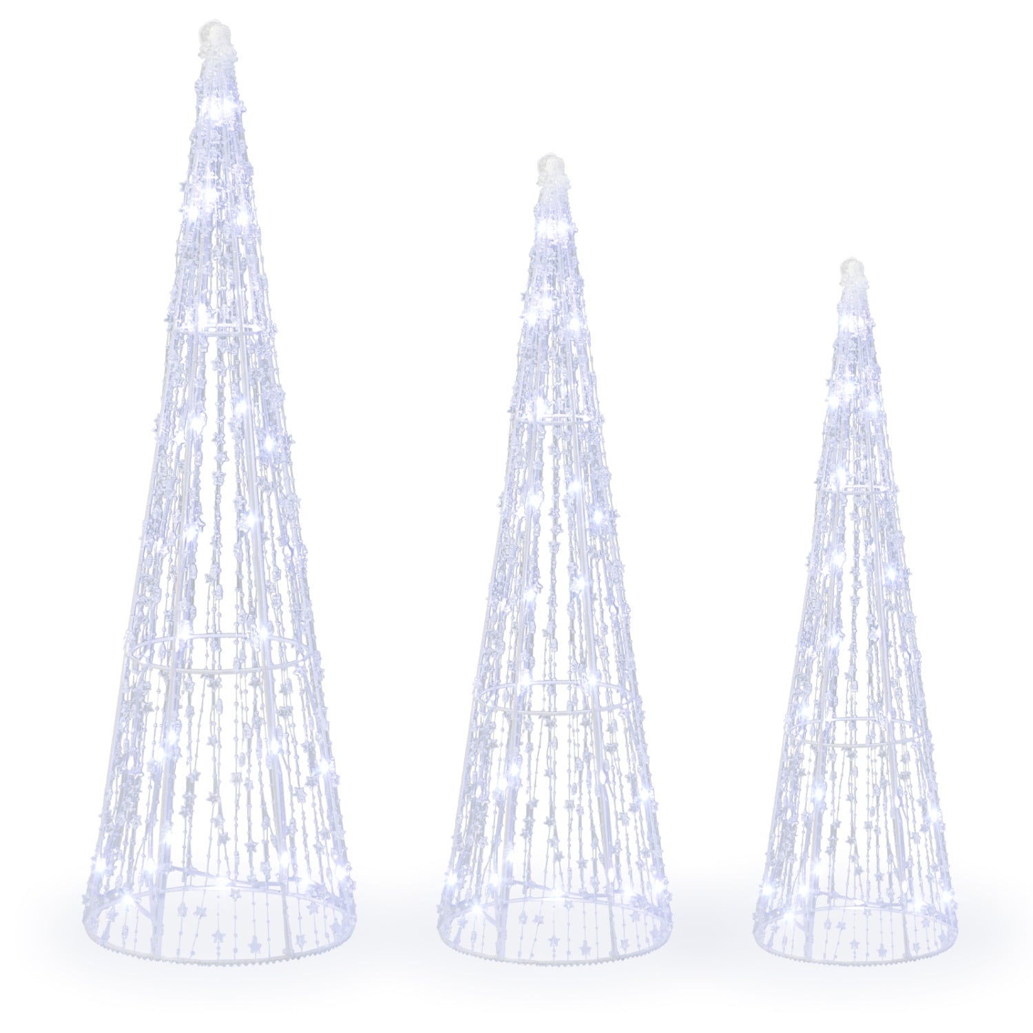 DirectDeals Pre-Lit Christmas Cone Trees set of 3 white wireframe trees with cold white LEDs on Tampa Home & Garden Store