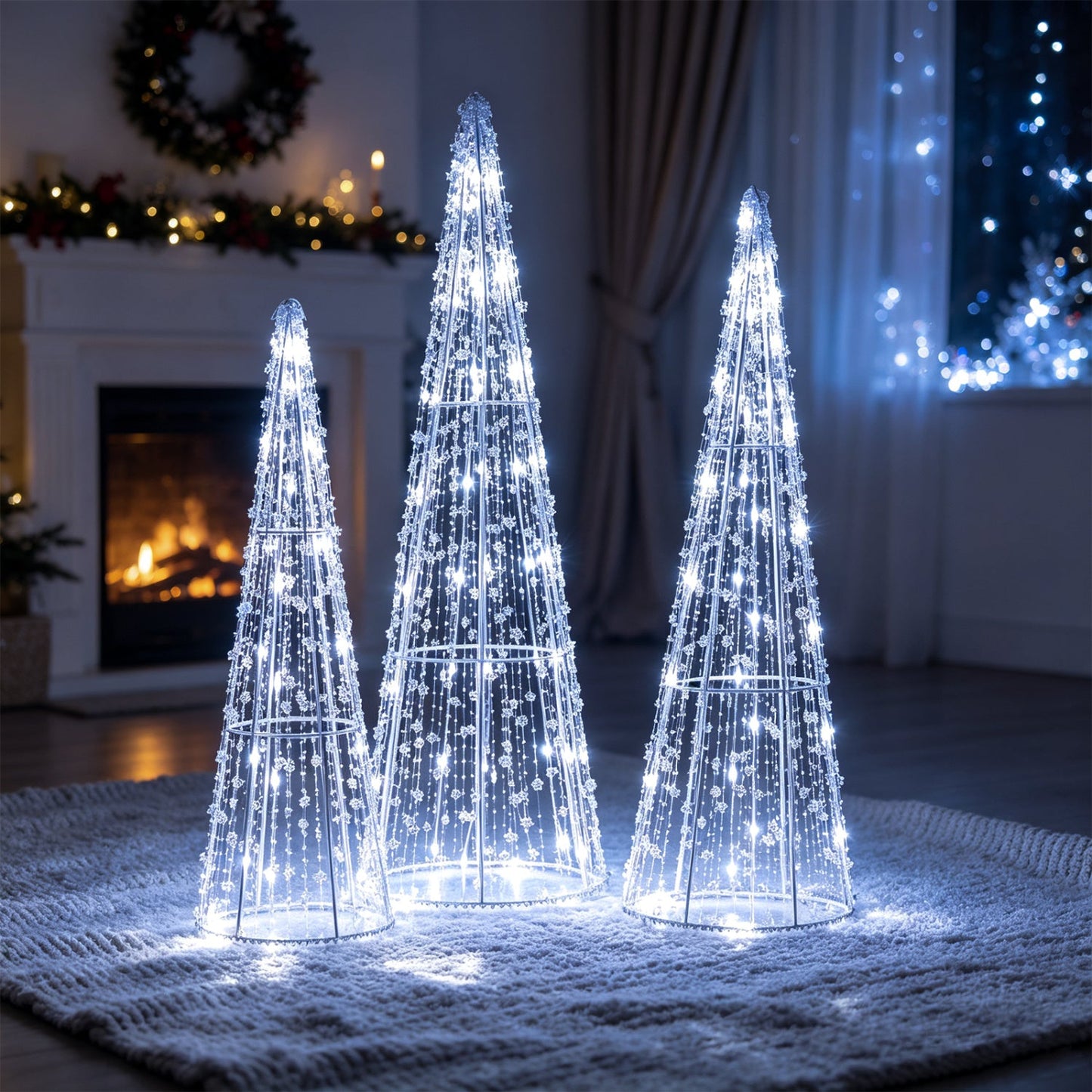 Pre-Lit Christmas Cone Trees set of 3 with cold white LED lights by DirectDeals on Tampa Home & Garden Store