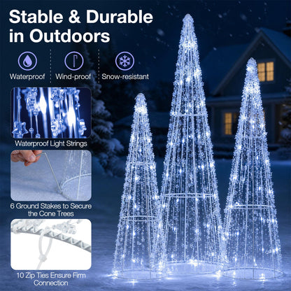 DirectDeals Pre-Lit Christmas Cone Trees set of 3 with cold white lights for display on Tampa Home & Garden Store