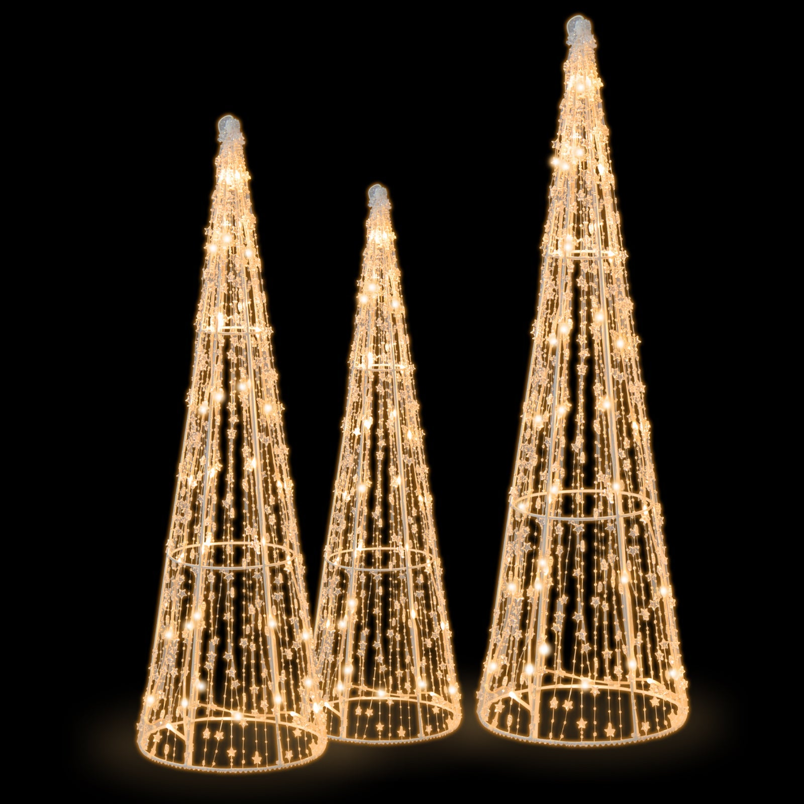 Set of 3 DirectDeals pre-lit Christmas cone trees with warm white star-string lights on Tampa Home & Garden Store