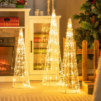 Set of 3 DirectDeals pre-lit cone Christmas trees with star string lights, warm white glow on Tampa Home & Garden Store