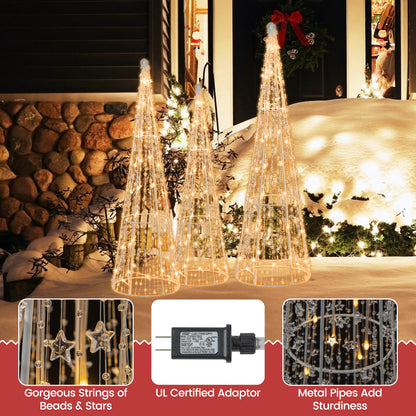Set of 3 pre-lit Christmas cone trees with star string lights in warm white by DirectDeals on Tampa Home & Garden Store