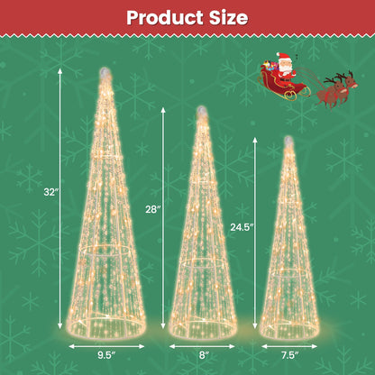 Set of 3 pre-lit cone Christmas trees with star string lights, heights 32, 28, 24.5 in on Tampa Home & Garden Store