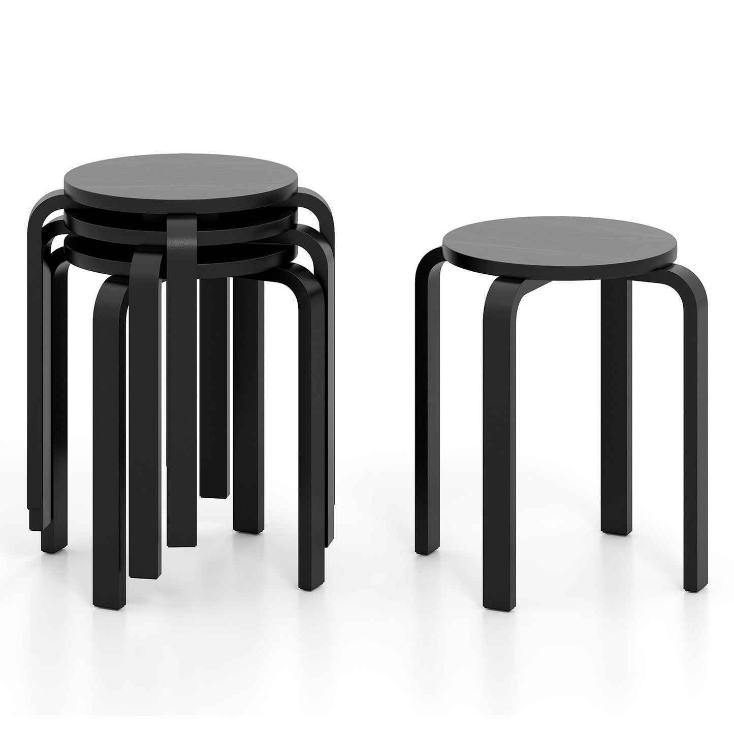 Juego de 4 sillas de comedor sin respaldo de madera de 18 pulgadas para el hogar - Natural