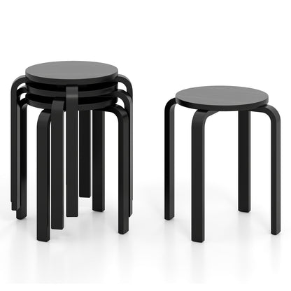 Juego de 4 sillas de comedor sin respaldo de madera de 18 pulgadas para el hogar - Natural