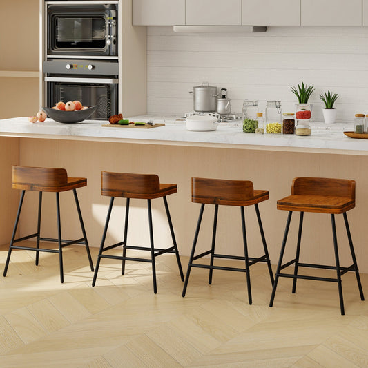 24in Industrial Bar Stool with Low Back DirectDeals, wood seat, black metal legs, set of 4 on Tampa Home & Garden Store