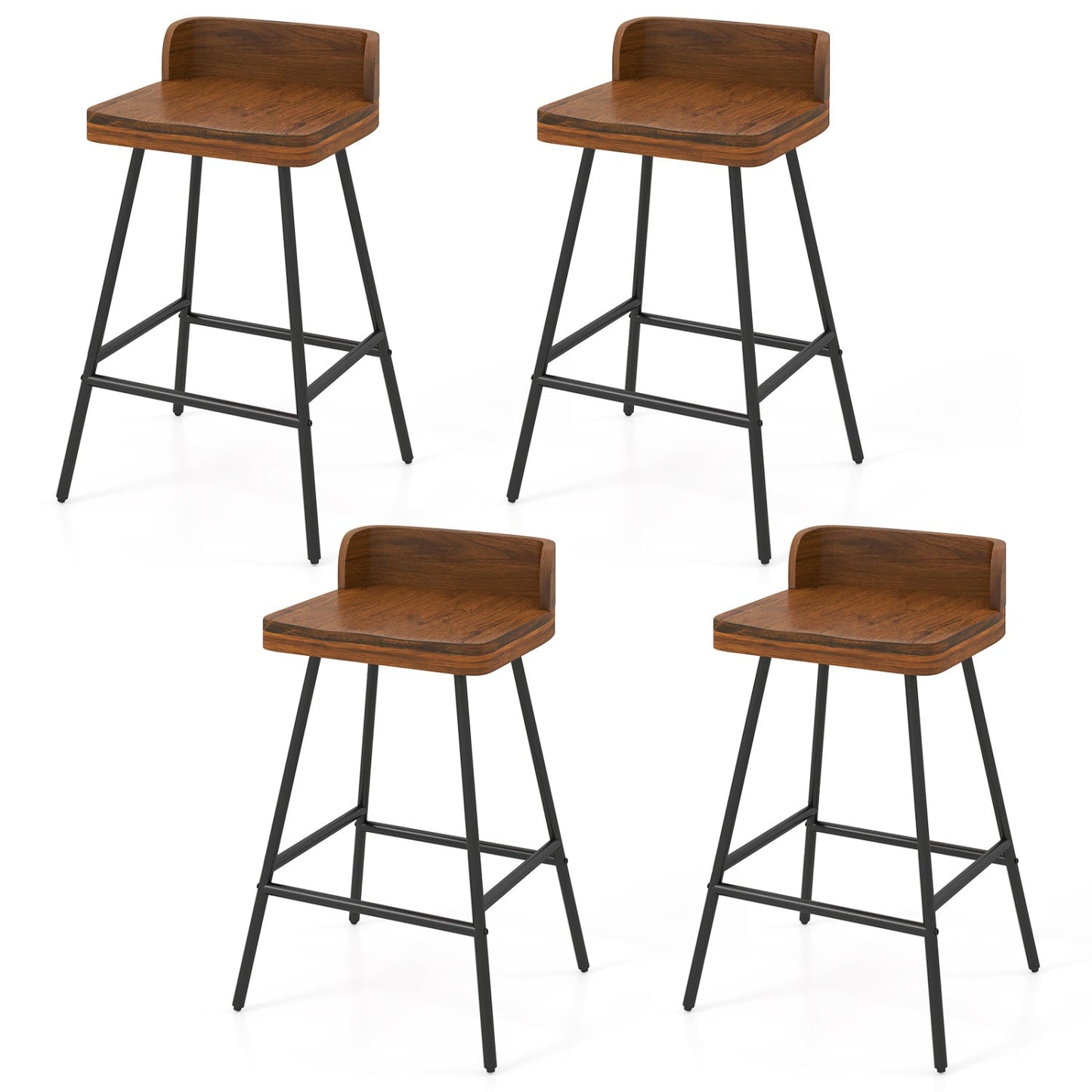 24in DirectDeals Industrial Bar Stool with Low Back, wood seat & black metal legs, set of 4 on Tampa Home & Garden Store