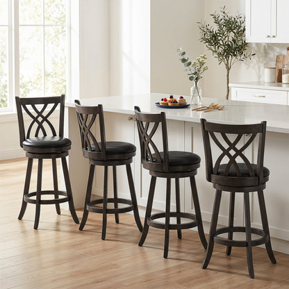 Counter height bar stools set of 4 with swivel seats dark brown wood and black cushioned seats on Tampa Home & Garden Store