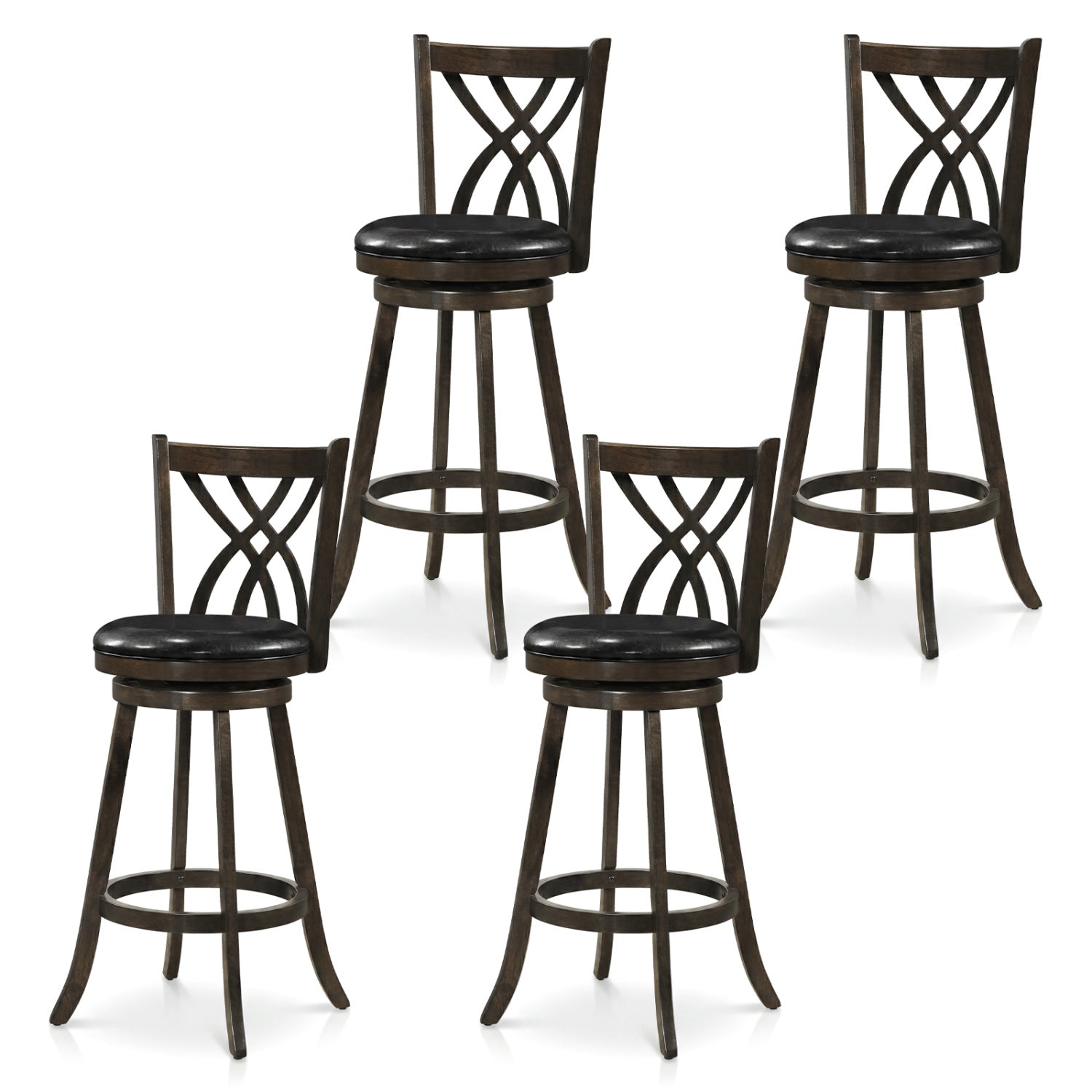 DirectDeals counter-height bar stools set of 4 with swivel seats dark wood and black cushions on Tampa Home & Garden Store