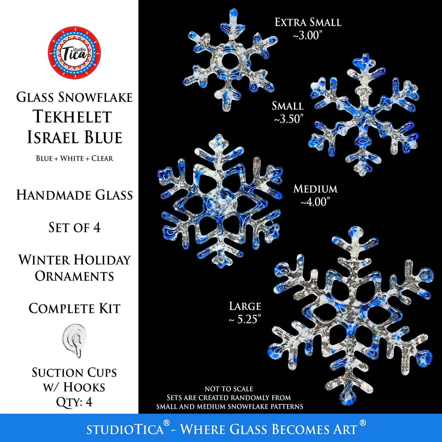 Copo de nieve de cristal hecho a mano - Azul Tekhelet Israelí - por studioTica