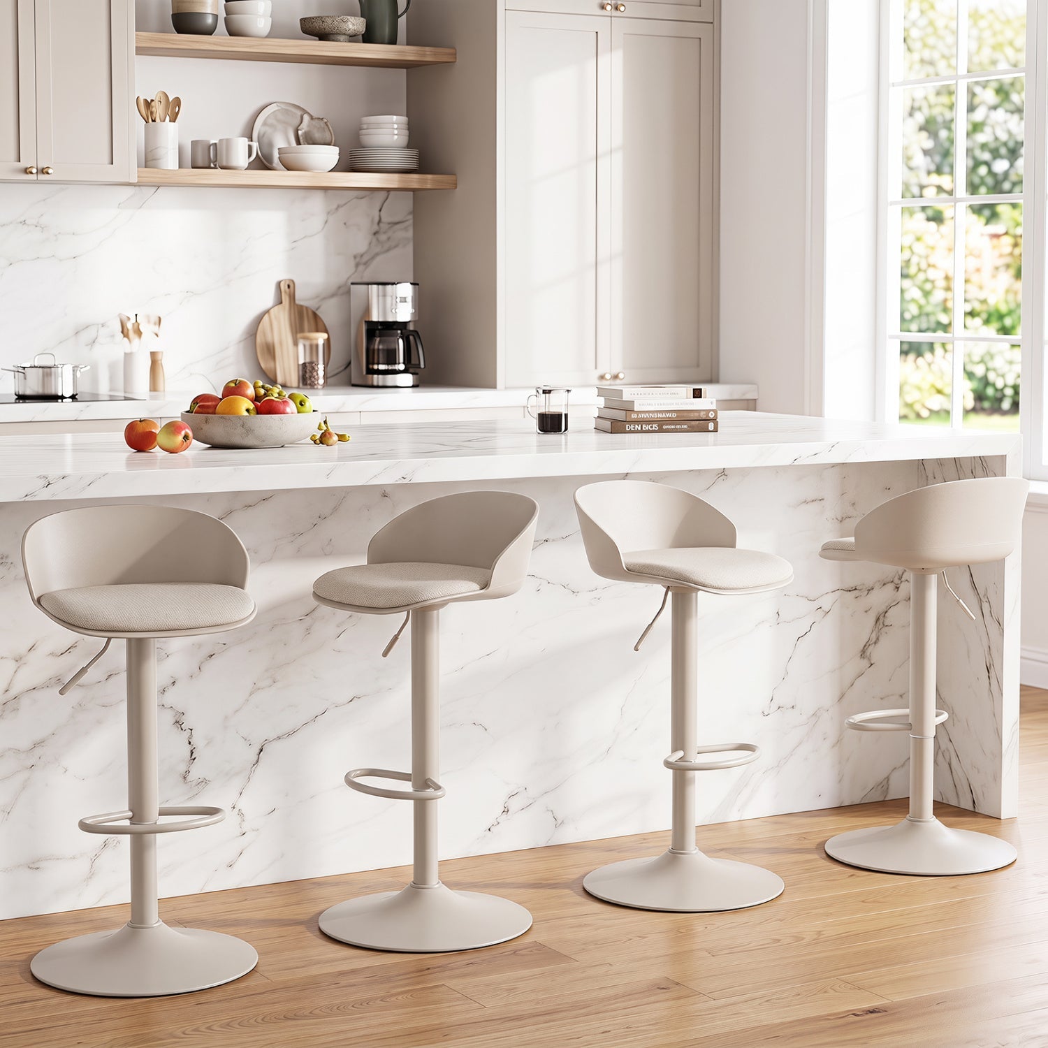 Adjustable swivel bar stools set of 4 by DirectDeals with backrests and footrests in beige cream on Tampa Home & Garden Store